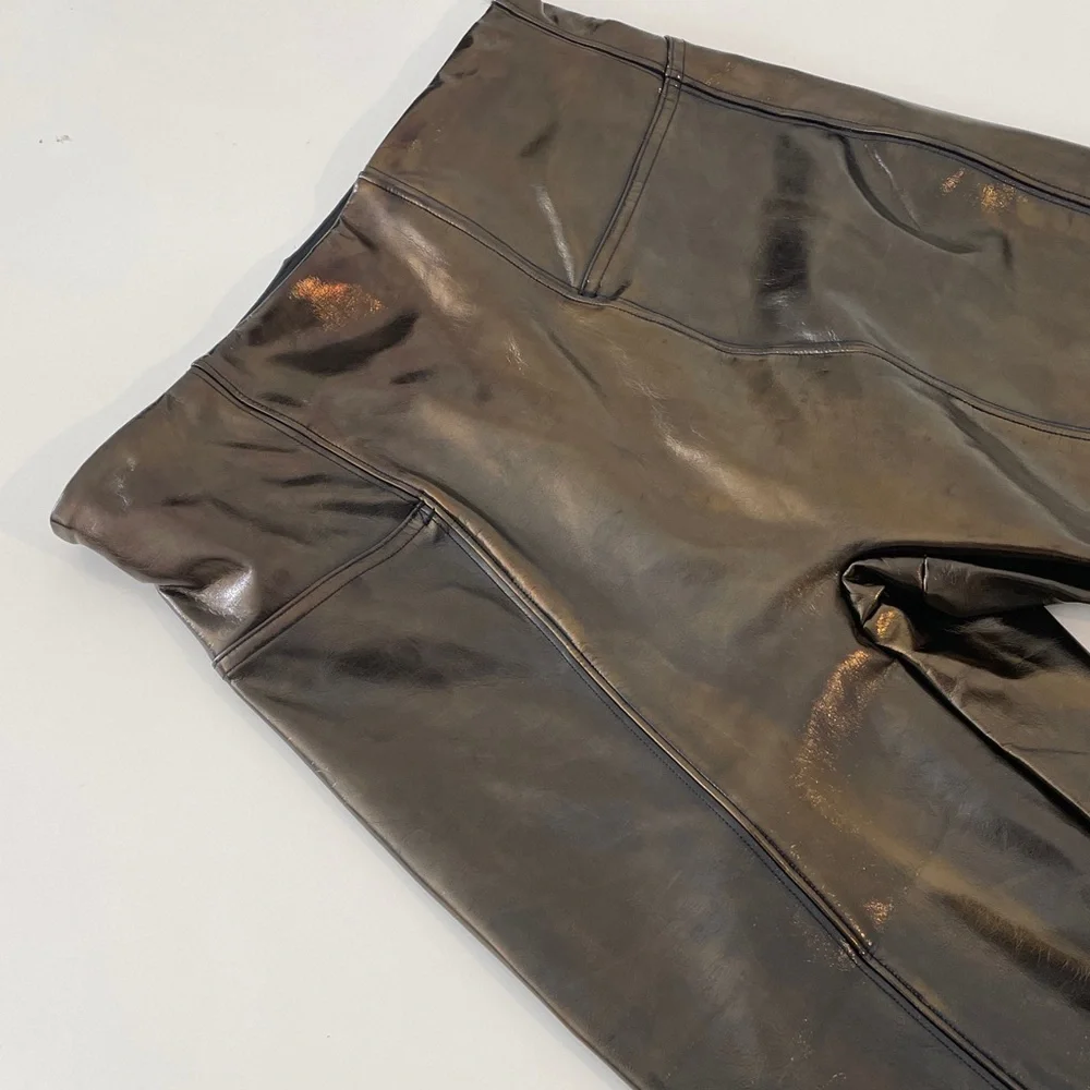 SPANX Faux Patent Leather Shiny Brown Bronze Metallic Leggings Small